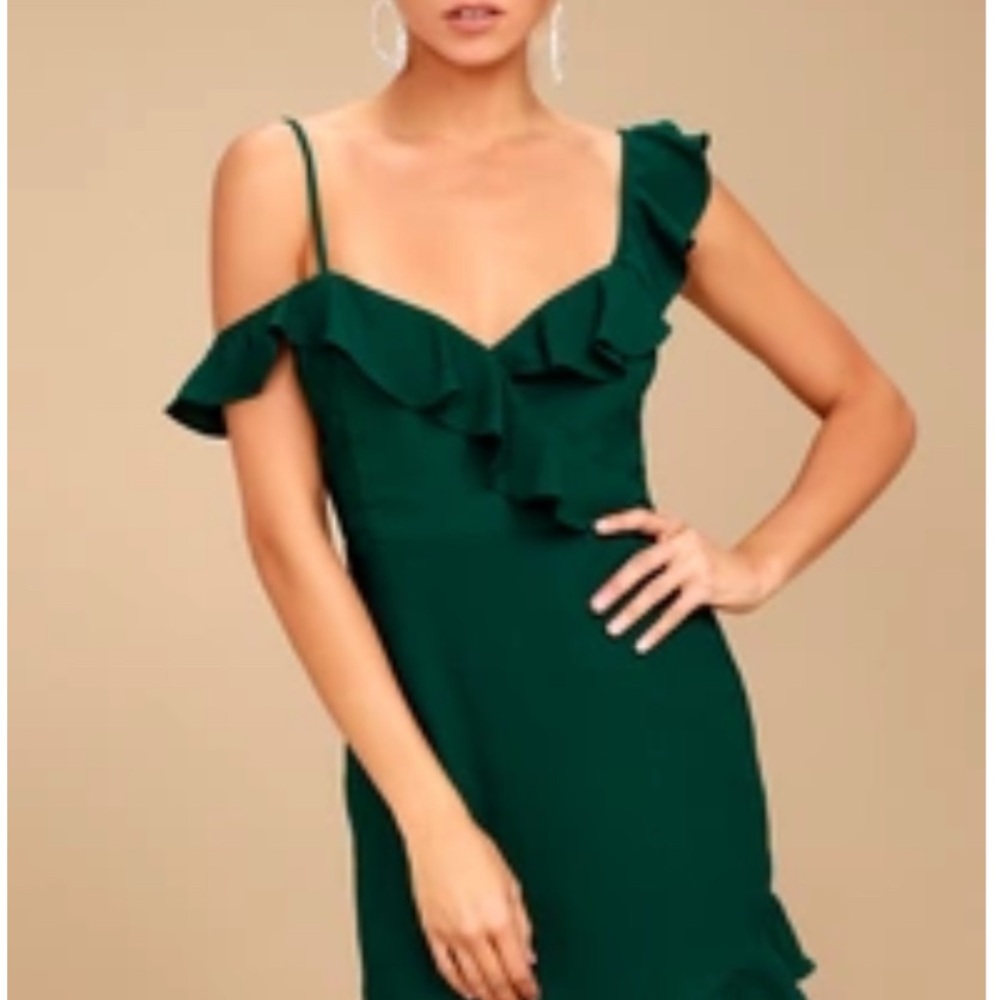 Lulu's Green Asymmetrical Ruffled Mini Dress